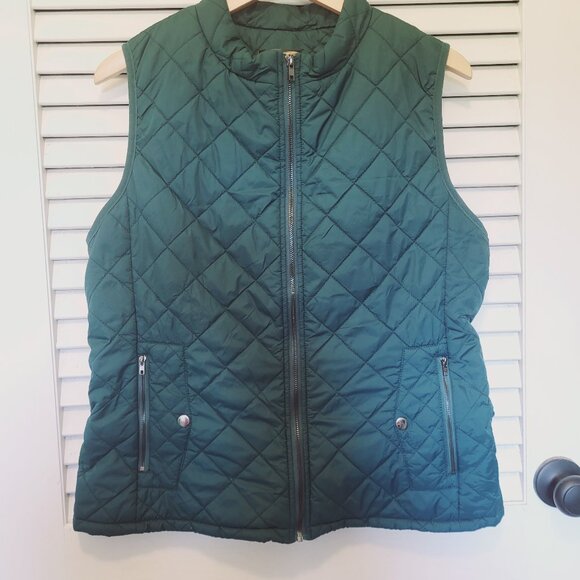 Women's Vest Large Pine Green Evergreen Quilted Lightly Puffy Longking - Picture 1 of 8